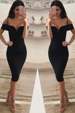 Glamorous Mermaid Knee Length Black Party Dresses Spaghetti Straps Sleeveless Zipper