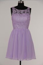 Deluxe Scoop Sleeveless Knee Length Lace Zipper Cocktail Dress with Lavender