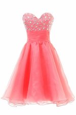 Custom Made Watermelon Red A-line Chiffon Sweetheart Sleeveless Beading Knee Length Zipper Prom Party Dress