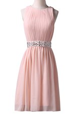 Low Price Scoop Pink Sleeveless Knee Length Beading Lace Up Cocktail Dresses