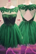 Knee Length Dark Green Cocktail Dress Tulle Sleeveless Beading