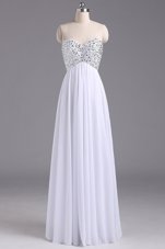 Ideal Sweetheart Sleeveless Chiffon Prom Dresses Beading and Ruching Lace Up