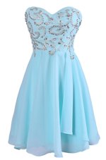 Knee Length Criss Cross Prom Party Dress Blue and In for Prom and Party with Embroidery