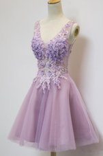 Fantastic Appliques Cocktail Dress Lavender Zipper Sleeveless Knee Length