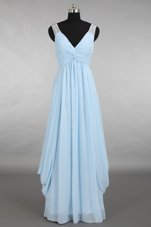 Stylish Light Blue Zipper V-neck Beading Prom Dresses Chiffon Sleeveless