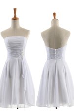 Sleeveless Chiffon Knee Length Zipper Dress for Prom in White for with Appliques