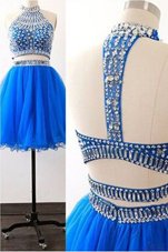 Adorable Royal Blue A-line Sashes|ribbons Prom Dress Zipper Tulle Sleeveless Mini Length