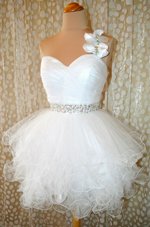 Best One Shoulder Sleeveless Organza Mini Length Zipper in White for with Beading