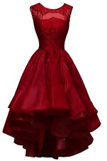 Wine Red Zipper Party Dress Beading Sleeveless High Low