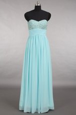 Aqua Blue Chiffon Zipper Homecoming Dress Sleeveless Floor Length Beading