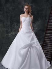 Amazing With Train White Wedding Gown Sweetheart Sleeveless Court Train Lace Up