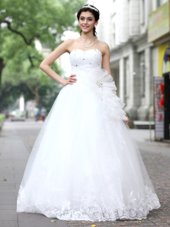 Glorious Sleeveless Tulle and Lace Floor Length Lace Up Bridal Gown in White for with Sequins