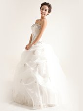 White Sleeveless Beading and Ruffles Floor Length Wedding Gowns