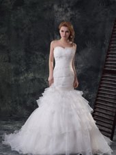 Customized With Train Ball Gowns Sleeveless White Wedding Gowns Zipper