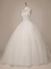 Pretty Halter Top Sleeveless Lace Up Wedding Dress White Tulle