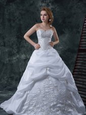 Low Price Sleeveless Chiffon Floor Length Zipper Bridal Gown in White for with Beading and Appliques