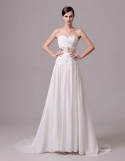 Eye-catching White Sleeveless Chiffon Brush Train Lace Up Bridal Gown for Wedding Party