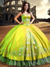 Cute Yellow Green One Shoulder Neckline Lace and Embroidery Sweet 16 Dresses Sleeveless Lace Up