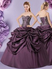 Taffeta Sleeveless Floor Length Quinceanera Gown and Embroidery and Pick Ups