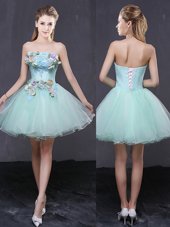 Trendy Organza Strapless Sleeveless Lace Up Hand Made Flower Cocktail Dresses in Apple Green