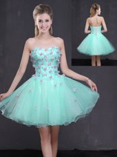 Apple Green A-line Sweetheart Sleeveless Organza Mini Length Lace Up Appliques Prom Party Dress