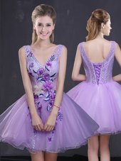 Sleeveless Lace Up Prom Dress Lavender Organza