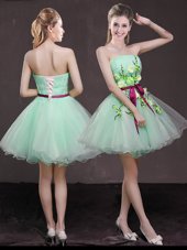 Unique Sleeveless Appliques and Belt Lace Up Prom Party Dress