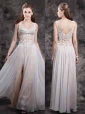 Straps Straps Champagne Sleeveless Appliques Floor Length Prom Gown