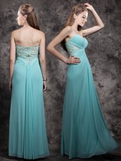 Aqua Blue Zipper Appliques Sleeveless Floor Length