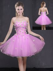 Mini Length Lilac Homecoming Dresses Organza Sleeveless Appliques