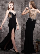 Comfortable Chiffon Sleeveless With Train Hoco Dress Brush Train and Appliques