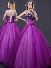 Stunning Scoop Sleeveless Lace Up 15 Quinceanera Dress Purple Tulle