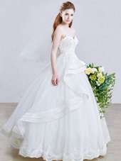 Appliques Wedding Dress White Lace Up Sleeveless Floor Length