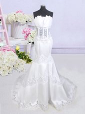 Decent Mermaid See Through White Sleeveless Brush Train Beading and Lace With Train Bridal Gown