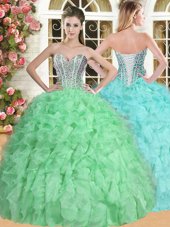 Fabulous Sleeveless Lace Up Floor Length Beading and Ruffles Sweet 16 Dress