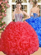 Graceful Sweetheart Sleeveless Lace Up Sweet 16 Dresses Red Organza