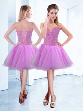 Dynamic Knee Length Lace Up Club Wear Lilac and In for Prom and Party with Beading