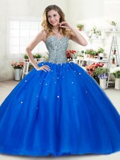 Flare Beading Sweet 16 Dress Royal Blue Lace Up Sleeveless Floor Length