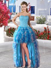 Romantic Sleeveless Lace Up High Low Beading and Ruffles Pageant Dress for Teens