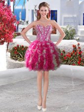 Fuchsia Lace Up Sweetheart Beading and Ruffles Cocktail Dresses Organza Sleeveless