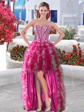 Sweetheart Sleeveless Lace Up Party Dresses Fuchsia Organza