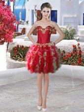 Edgy Sweetheart Sleeveless Organza Evening Gowns Appliques and Ruffles Lace Up