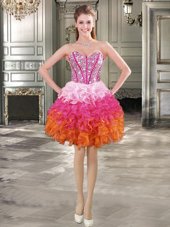 Sexy Beading and Ruffles Pageant Dress Toddler Multi-color Lace Up Sleeveless Mini Length