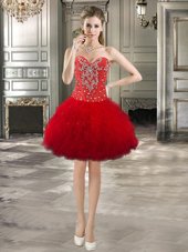 Latest Mini Length Lace Up Cocktail Dress Red and In for Prom and Party with Beading and Ruffles