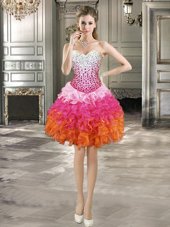 Pretty Multi-color Organza Lace Up Sweetheart Sleeveless Mini Length Pageant Dress for Girls Beading and Ruffles