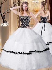 Floor Length White Quinceanera Gowns Strapless Sleeveless Lace Up