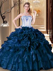 Navy Blue Strapless Neckline Pick Ups Sweet 16 Quinceanera Dress Sleeveless Lace Up