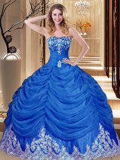 Sleeveless Floor Length Appliques and Pick Ups Lace Up 15 Quinceanera Dress with Royal Blue