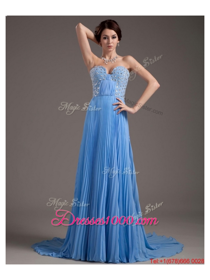 2016 Perfect Brush Train Sweetheart Prom Dresses in Baby Blue